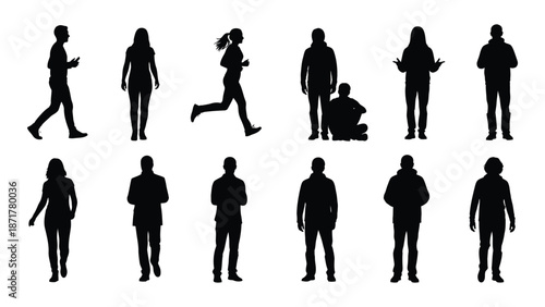 Silhouettes of diverse people in various poses and activities are displayed