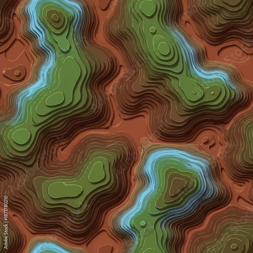 Topographic map contours isolated green areas.