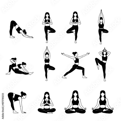 Various yoga poses for women fitness.
