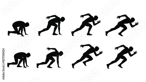 Silhouettes depicting a sequence of a person running or sprinting forward