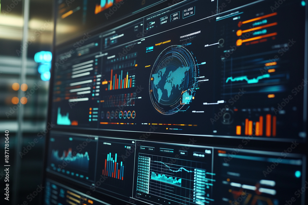Obraz premium Futuristic Dashboard Interface for Data Analytics and Monitoring