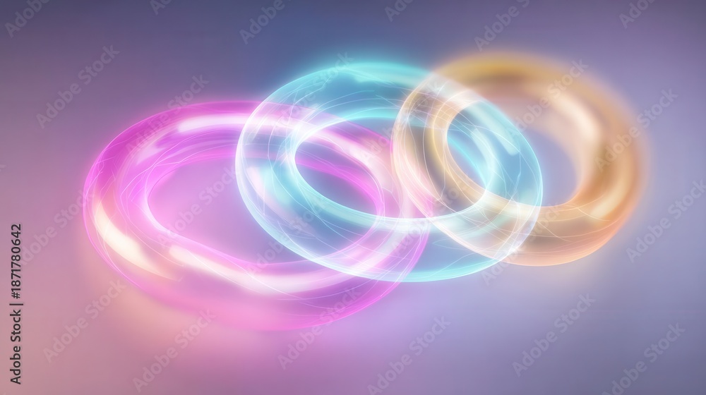 Naklejka premium Interlocking Rings Abstract Design with Glowing Effects