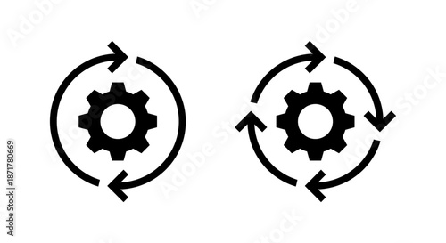 Gear reload icon with circular arrow. System update, process cycle, and settings refresh symbol