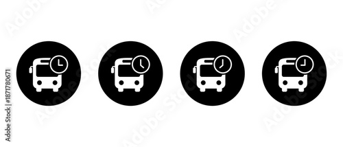 Bus time icon set in black circle. Public transportation schedule and departure symbol