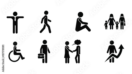 Diverse set of stick figure icons representing people and accessibility