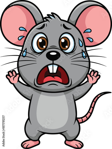 Scared cartoon mouse character illustration with surprised expression isolated on white background for kids education mascot and funny design use