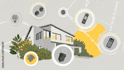 Modern smart home technology concept with house and connected devices for automation and control with modern house and home automation and innovation