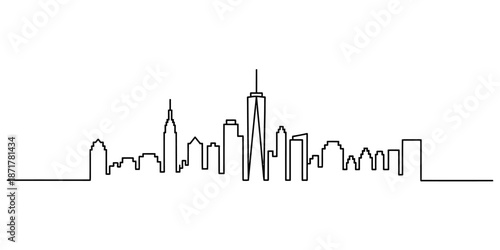 Minimalist black and white continuous line drawing of the new york city skyline Vector, illustration