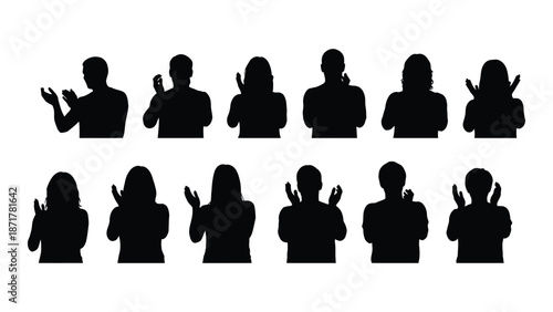 Diverse group of people silhouettes with different hand gestures and poses