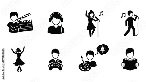 Diverse artistic and entertainment icons representing various creative professions