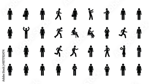 Silhouettes of people in various poses arranged in a grid pattern