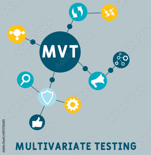 MVT - multivariate testing acronym. business concept background. vector illustration concept with keywords and icons. lettering illustration with icons for web banner, flyer, landing