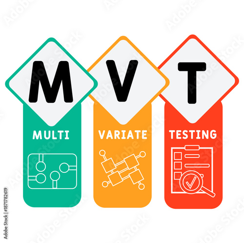 MVT - multivariate testing acronym. business concept background. vector illustration concept with keywords and icons. lettering illustration with icons for web banner, flyer, landing