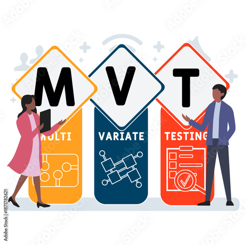 MVT - multivariate testing acronym. business concept background. vector illustration concept with keywords and icons. lettering illustration with icons for web banner, flyer, landing