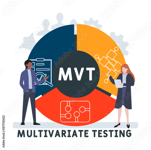 MVT - multivariate testing acronym. business concept background. vector illustration concept with keywords and icons. lettering illustration with icons for web banner, flyer, landing