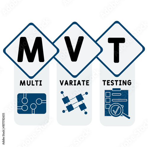 MVT - multivariate testing acronym. business concept background. vector illustration concept with keywords and icons. lettering illustration with icons for web banner, flyer, landing