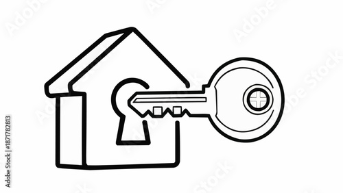 House key unlocking home symbol illustration.