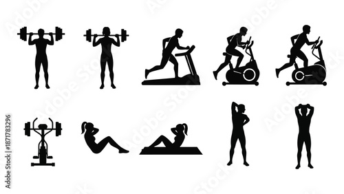 Diverse silhouettes showcase various fitness activities and exercise routines