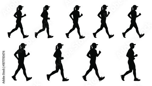Silhouette progression of a runner demonstrating different phases of the stride
