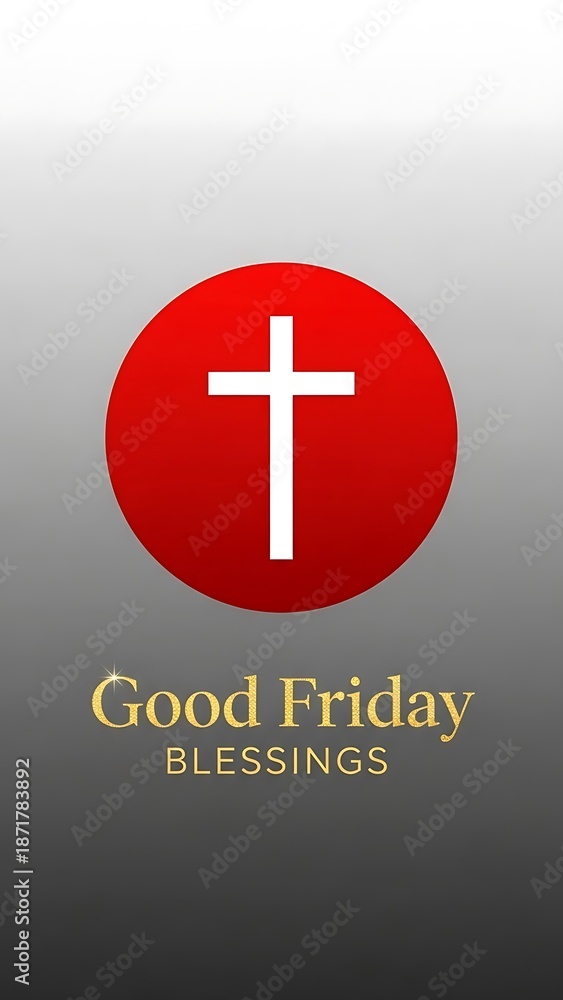 Fototapeta premium Red circle with white cross and Good Friday blessings text background