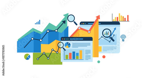 Business data analysis and market growth trends illustration.