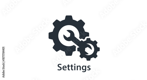 Iconic representation of system settings featuring two interlocking gears and a wrench, symbolizing configuration and tools for adjustment.