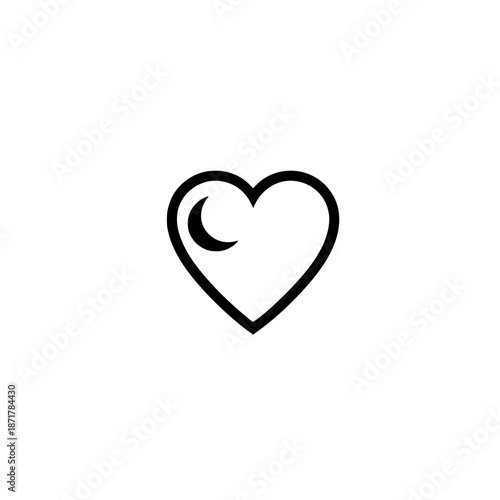 Abstract vector composition of crescent moon icon in heart icon expressing compassion vitality inspiration and connection