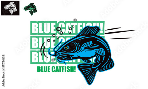 blue catfish logo or logo ikan lele biru, silhouette of great river fish vector illustrations