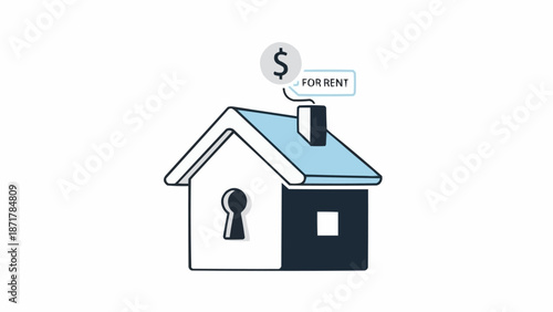 House with keyhole and money symbol for rent concept.