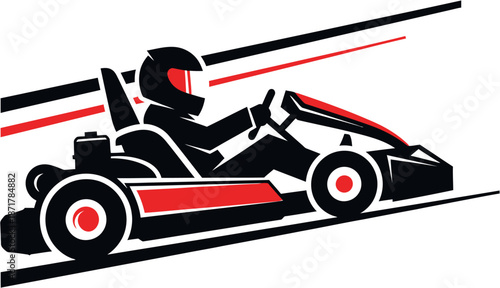 Dynamic illustration of a go-kart racer in full speed, navigating a challenging track with vibrant energy, capturing the thrill of motorsports competition