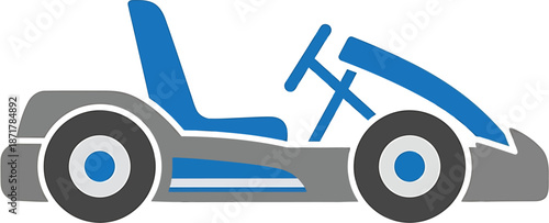 Dynamic blue and grey go-kart icon representing recreational racing, competitive sport, and a thrilling driving experience for enthusiasts