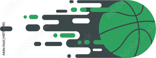 Dynamic green basketball icon illustrating fast-paced action and energetic movement, perfect for sports-related designs and athletic themes, capturing the thrill of the game