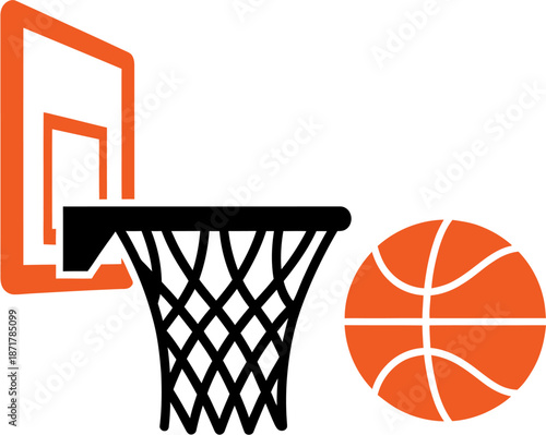 Basketball hoop and ball icon, symbolizing sport and game of basketball