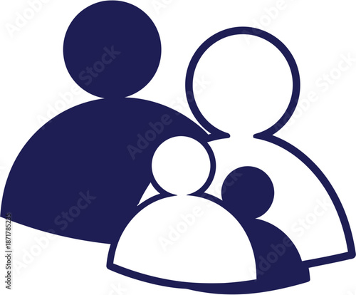 Stylized graphic representation of a diverse family unit or social group, symbolizing togetherness, community, and human connection in a modern, inclusive design