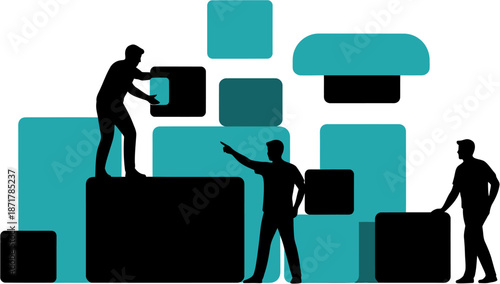 Teamwork and Collaboration Silhouettes Building with Blocks to Achieve Goals