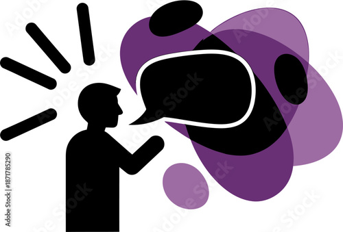 A vibrant graphic depicting a person actively engaged in dynamic communication, emphasizing the sharing of ideas, thoughts, and fostering meaningful discussion