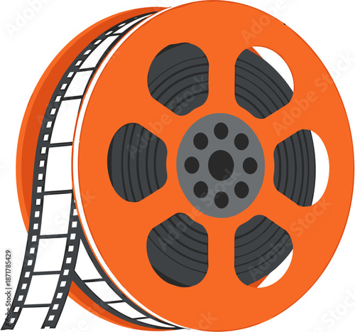 Orange Film Reel with Film Strip Icon - Cinema and Movie Production