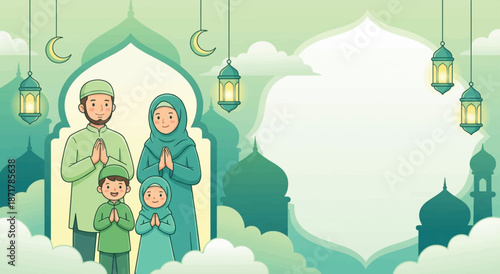 Happy Muslim Family Celebrating Eid al-Fitr
