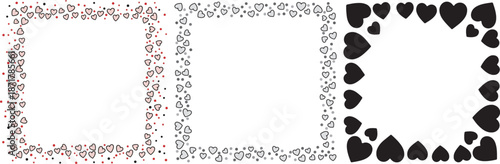 Three decorative square border designs featuring small repetitive patterns and heart silhouettes for framing content.