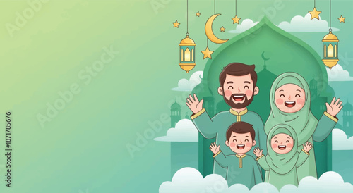 Happy Muslim Family Celebrating Eid al-Fitr