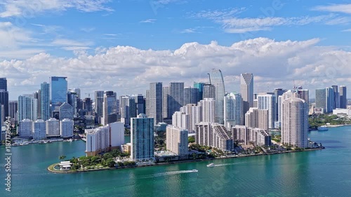 Cityscape of Miami downtown. Florida modern skyscraper in downtown Miami. City skyline. Aerial view of Miami cityscape skyscraper. City skyline aerial cityscape. Brickell Key downtown