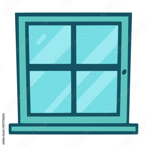 green window glass frame interior flat color vector illustration template design