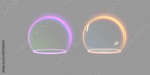 Sphere shield abstract energy protection spheres. Force field globe shell. Dome barrier technology vector set.