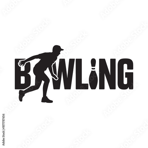 A silhouette of a bowler integrated with the word bowling in bold text