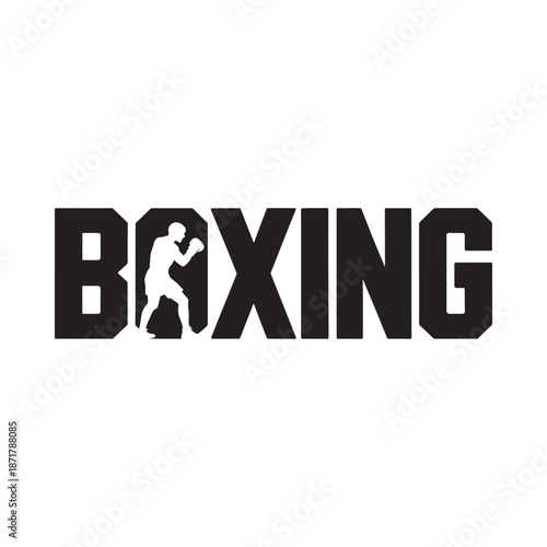 Boxing silhouette integrated into bold typography showcasing the sport s dynamic energy