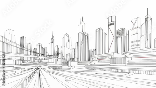 Modern Cityscape Architectural Drawing.