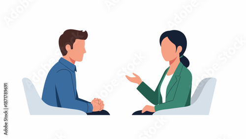 Two professionals discussing a business project or job opportunity, illustrating a focused consultation or interview scenario