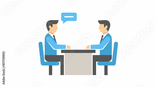 Two businessmen having a meeting or interview, discussing a project across a table in a professional setting