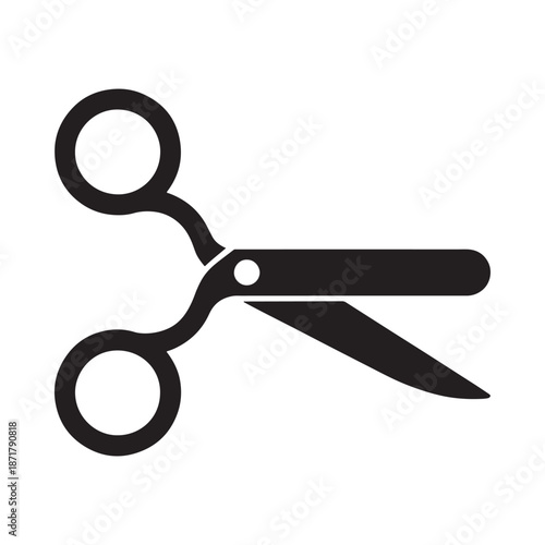 Simple black and white illustration of a pair of open scissors