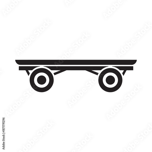 Simple black and white illustration of a flatbed utility trailer